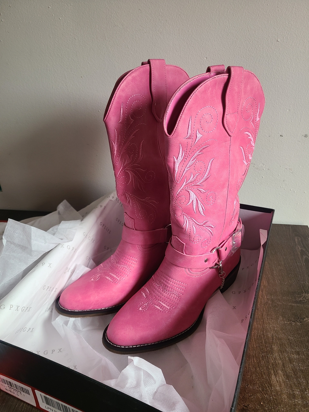 NIB Women's Sz 9.5 Embroided Mid Calf Western Round Toe Block Heel Cowboy Boots